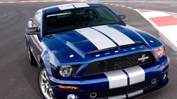 Front Top Pose Of 2008 Ford Shelby GT500KR In Blue On Racing Track